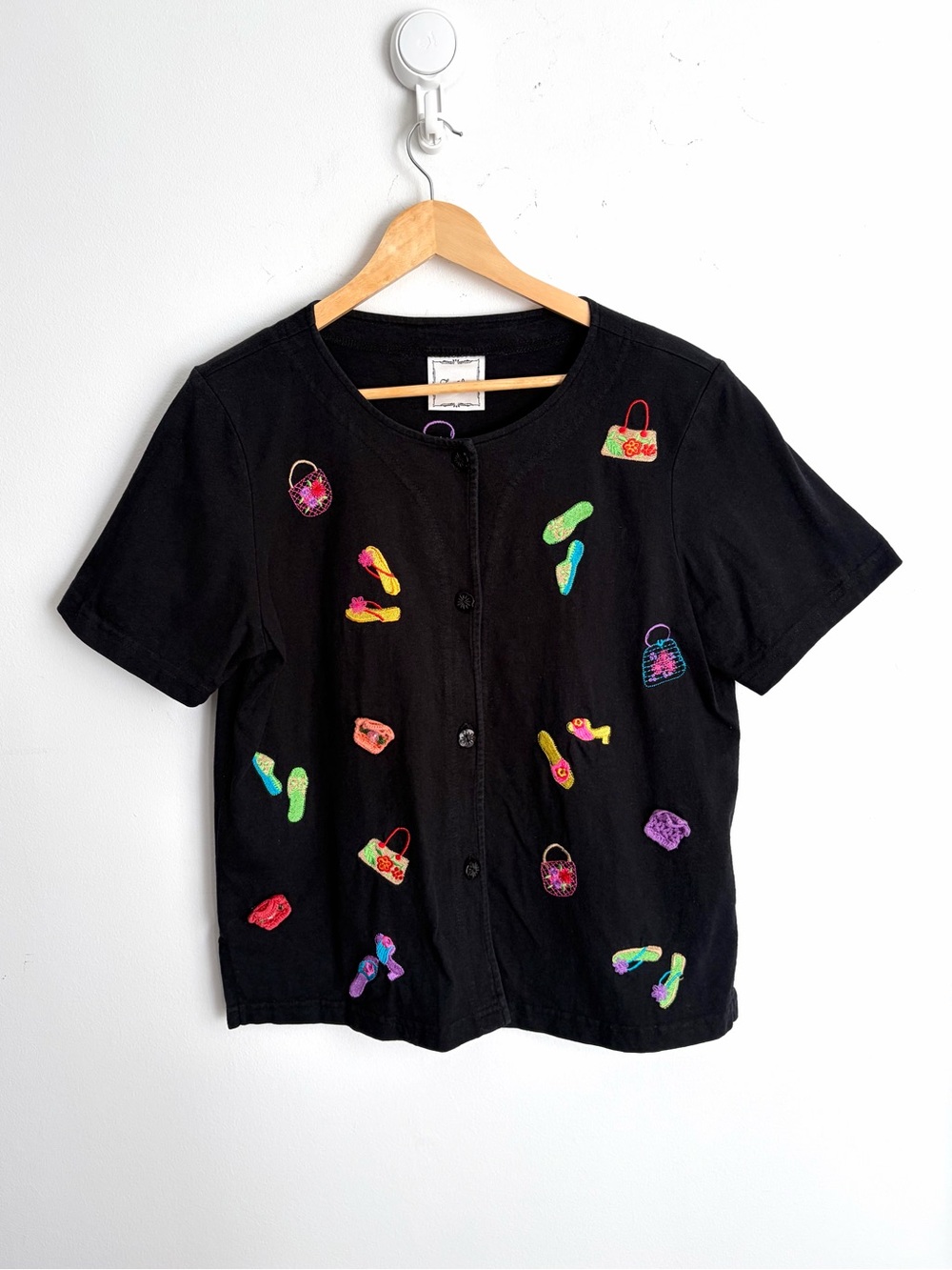 Vintage Whimsical Purse Shoe Applique Cardigan Jacket M